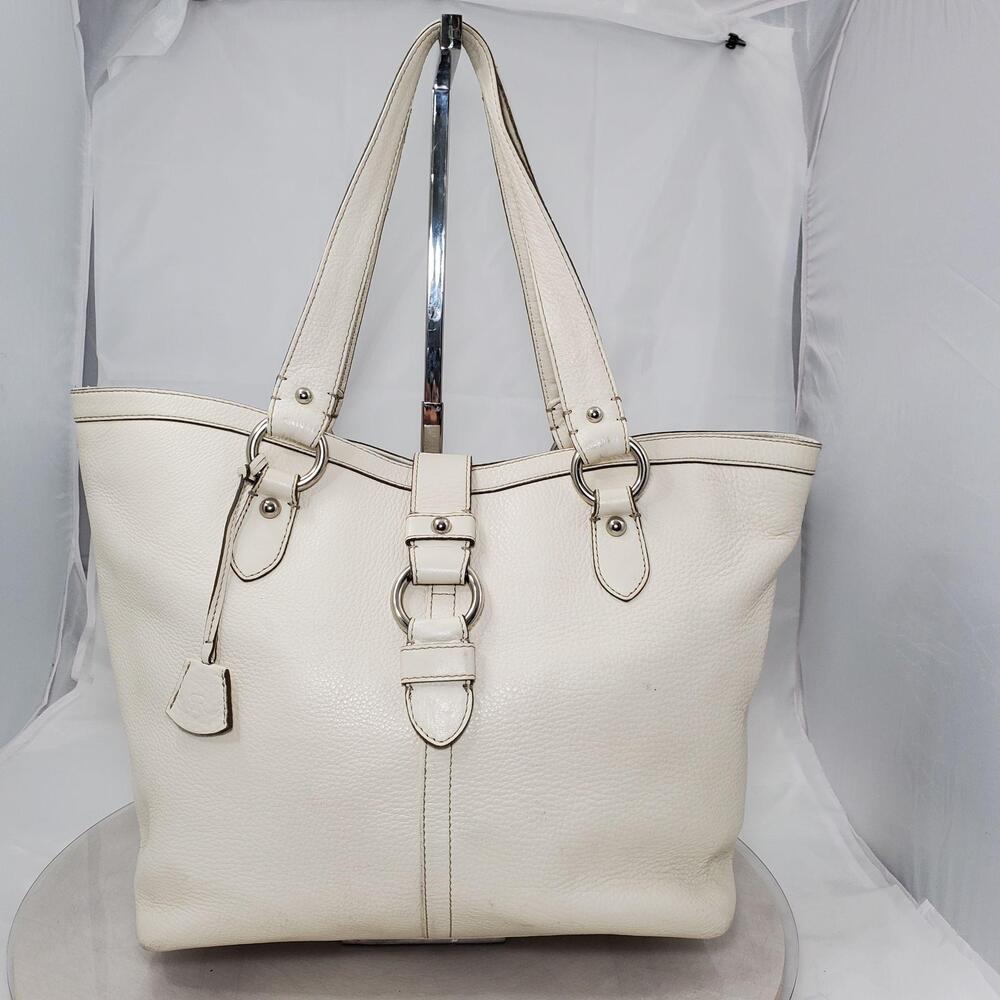 Vintage 2007 Banana Republic Cream Leather Tote Bag Large Snap Buckle Shoulder